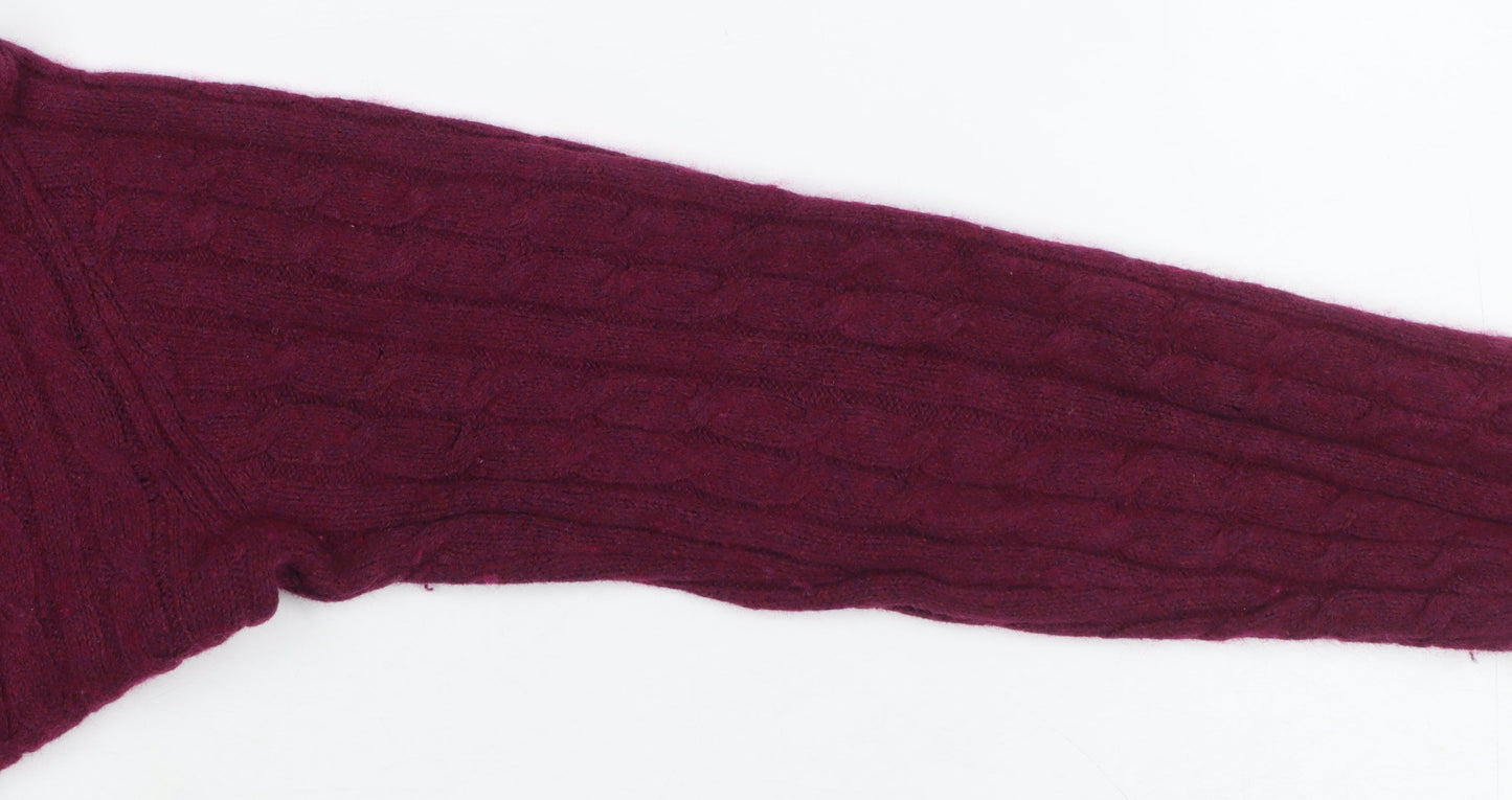 Jack Wills Women's Red V-Neck Cable Knit Jumper Size 4