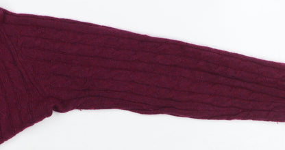 Jack Wills Women's Red V-Neck Cable Knit Jumper Size 4