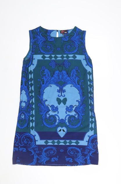 Yumi Women’s Blue Shift Dress Size 12 Sleeveless Geometric Print