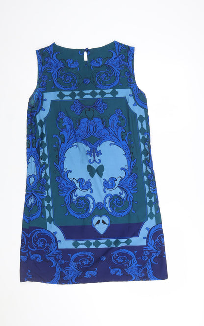 Yumi Women’s Blue Shift Dress Size 12 Sleeveless Geometric Print