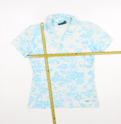 Chervò Womens Blue Floral Collared Polo Shirt Size 12