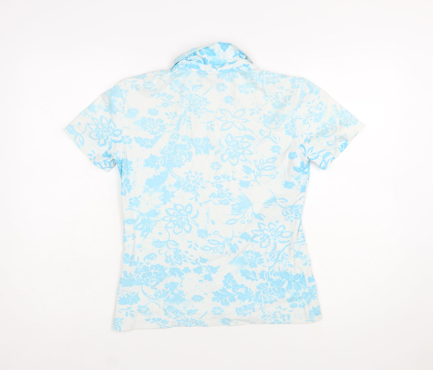Chervò Womens Blue Floral Collared Polo Shirt Size 12