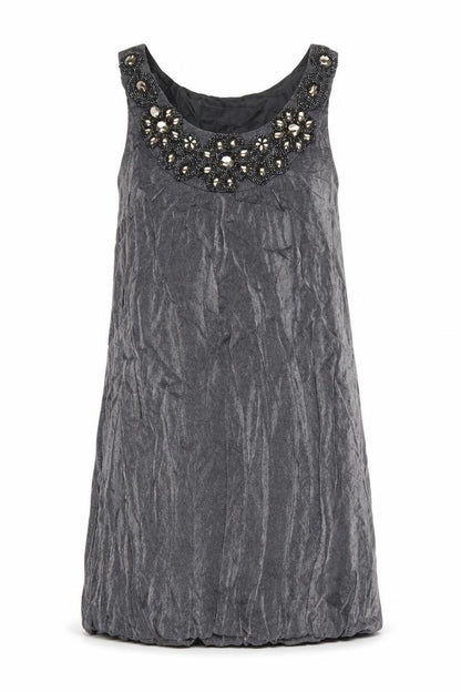 Internationale Women’s Grey Beaded Sleeveless Short Shift Dress Size 10