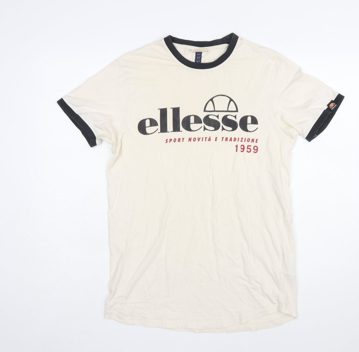 Ellesse Men's Beige Retro Graphic Print Short Sleeve T-Shirt Size S