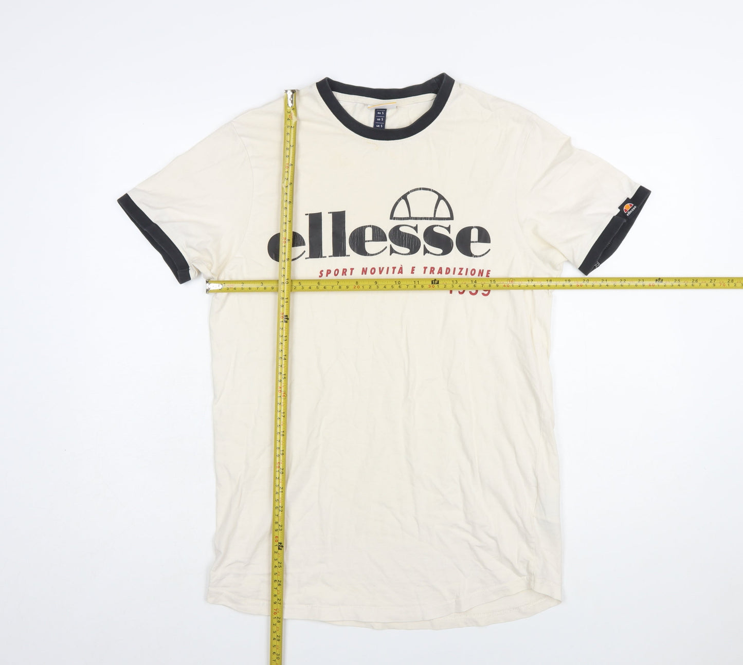 Ellesse Men's Beige Retro Graphic Print Short Sleeve T-Shirt Size S