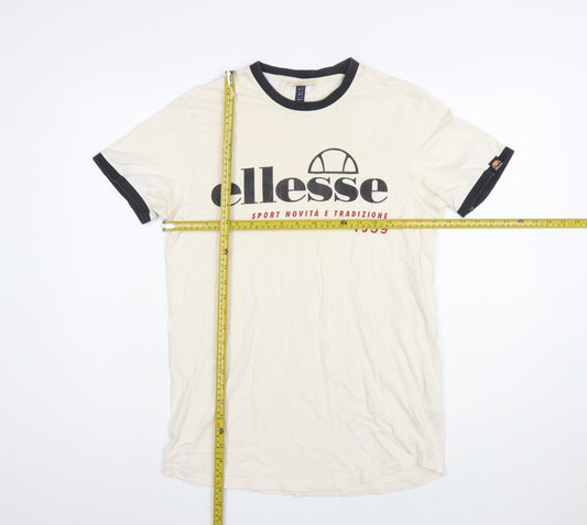 Ellesse Men's Beige Retro Graphic Print Short Sleeve T-Shirt Size S