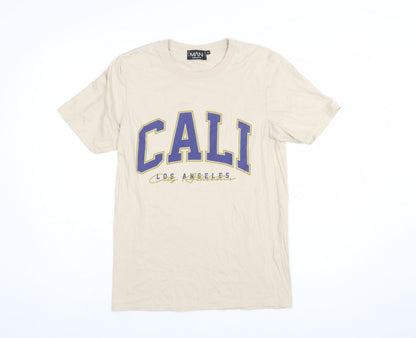 boohooMAN Men's Beige Cali Los Angeles Graphic Regular Fit T-Shirt Size S