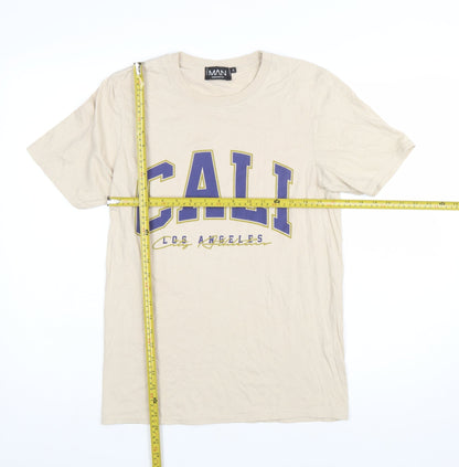 boohooMAN Men's Beige Cali Los Angeles Graphic Regular Fit T-Shirt Size S