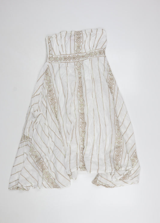 Monsoon Women White Cotton Bohemian Strapless Midi A-Line Dress Size 10