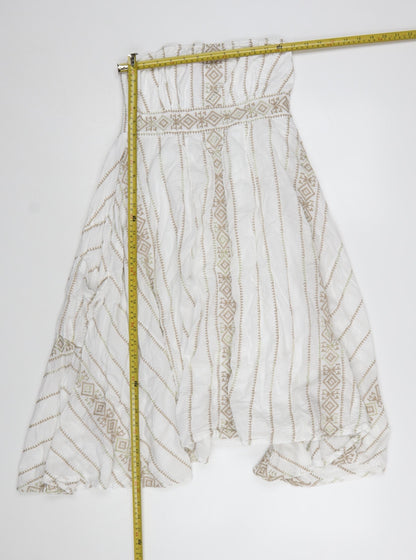 Monsoon Women White Cotton Bohemian Strapless Midi A-Line Dress Size 10