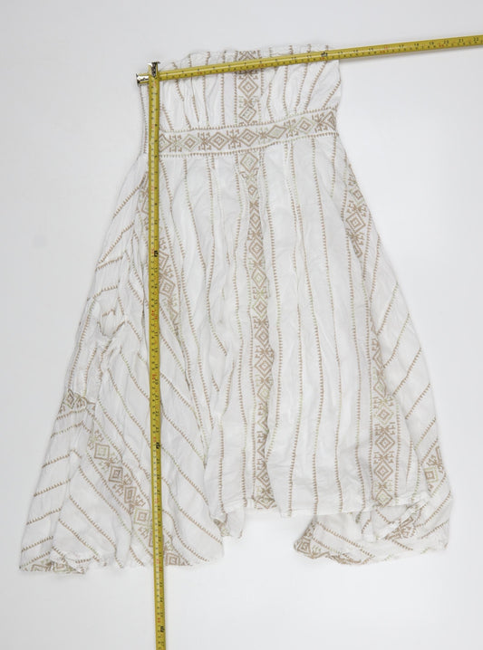 Monsoon Women White Cotton Bohemian Strapless Midi A-Line Dress Size 10