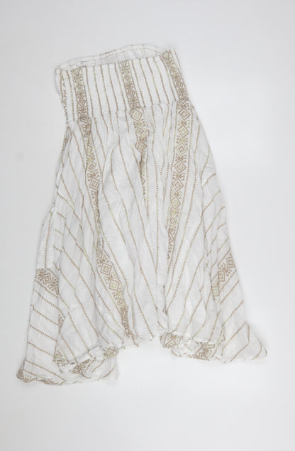 Monsoon Women White Cotton Bohemian Strapless Midi A-Line Dress Size 10