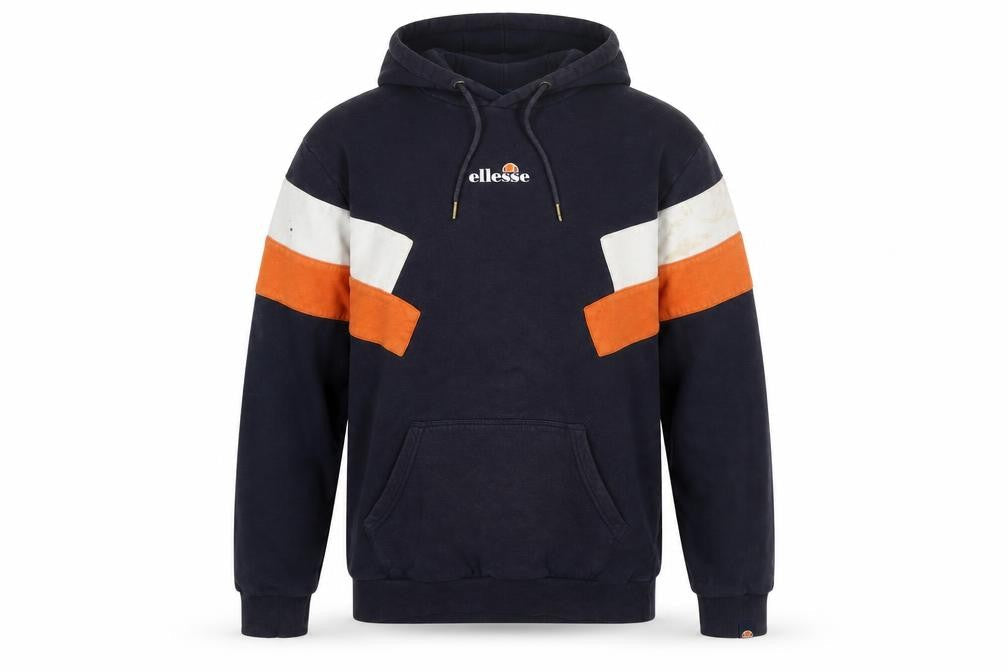 Ellesse Men's Blue Small Pullover Hoodie with Logo and Stripes