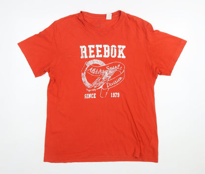 Reebok Men's Red Graphic Regular Fit Cotton T-Shirt Size L