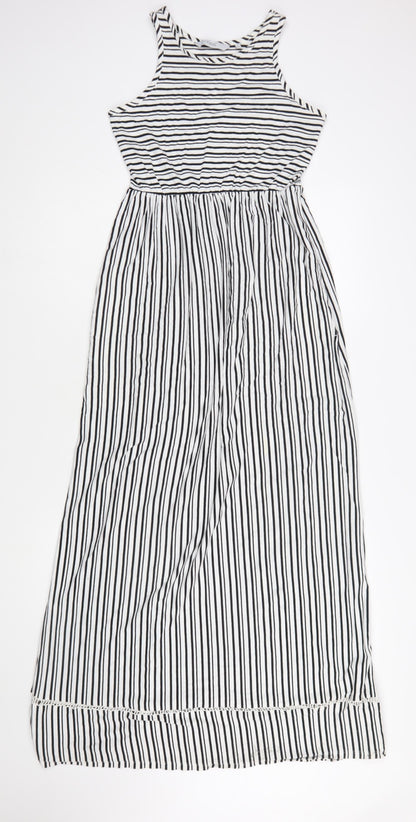 Next Women Black White Striped Cotton Maxi Dress Size 6