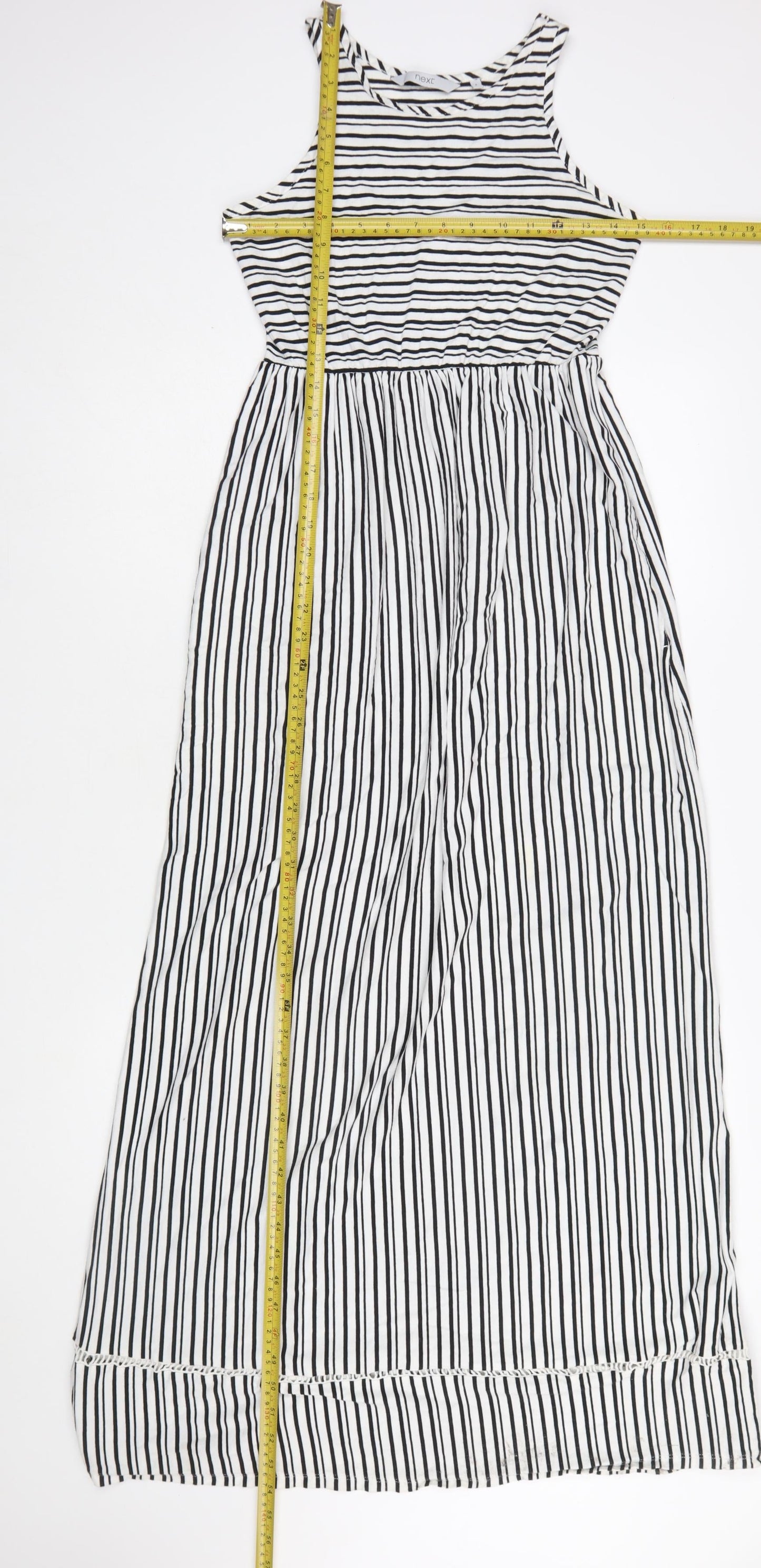 Next Women Black White Striped Cotton Maxi Dress Size 6