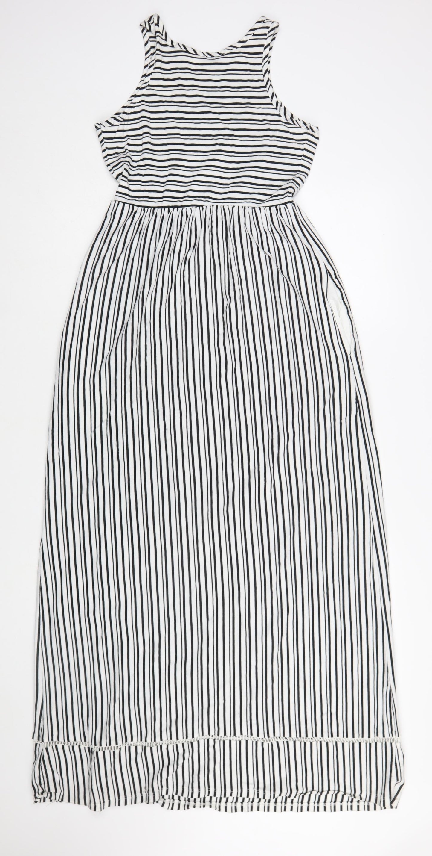 Next Women Black White Striped Cotton Maxi Dress Size 6