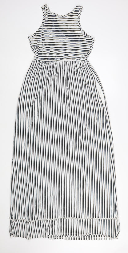 Next Women Black White Striped Cotton Maxi Dress Size 6