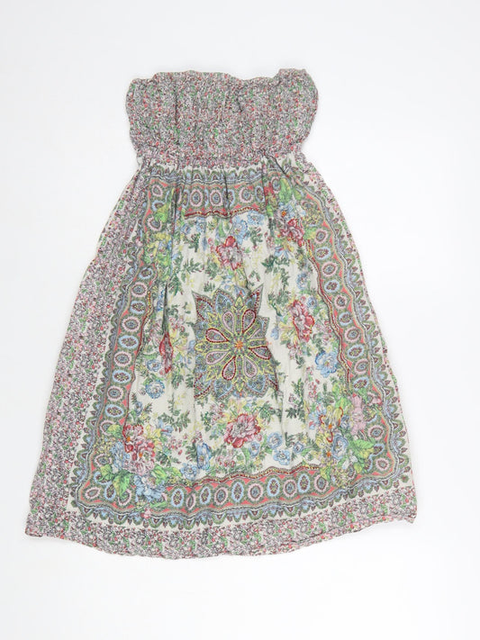 New Look Women’s Multicoloured Floral Strapless Cotton Dress Size 8