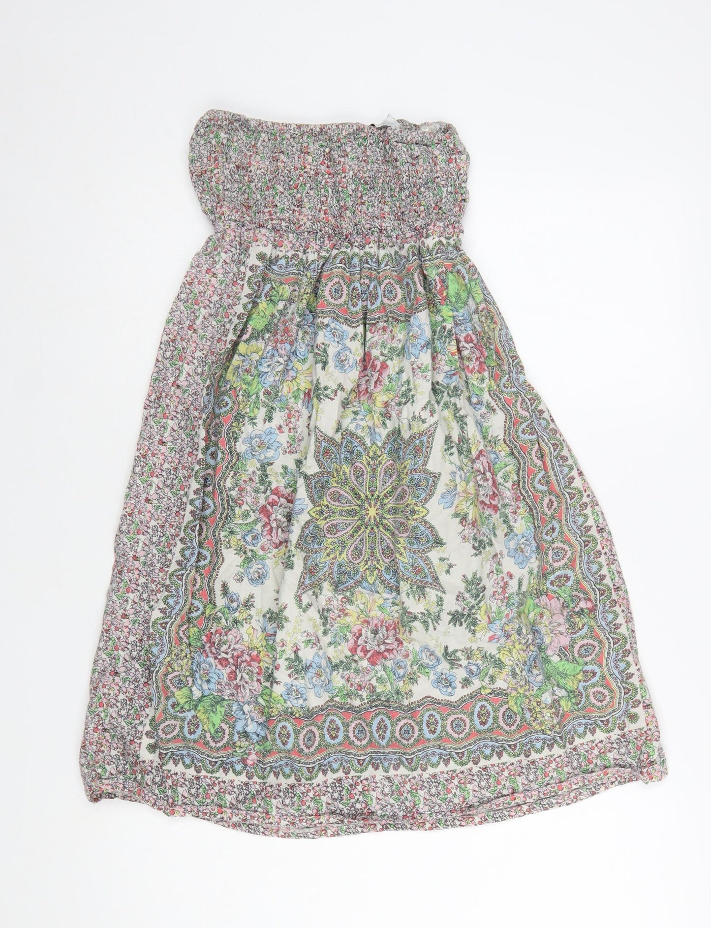 New Look Women’s Multicoloured Floral Strapless Cotton Dress Size 8