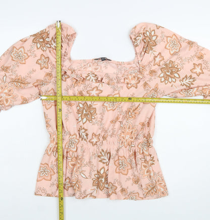 Dorothy Perkins Women’s Pink Floral Peasant Blouse UK 14
