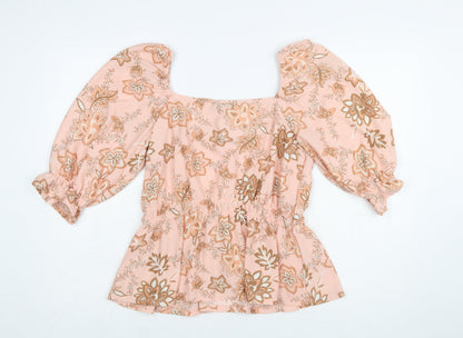Dorothy Perkins Women’s Pink Floral Peasant Blouse UK 14