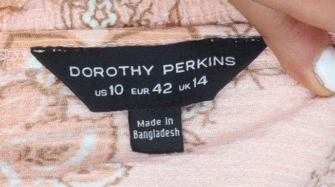 Dorothy Perkins Women’s Pink Floral Peasant Blouse UK 14