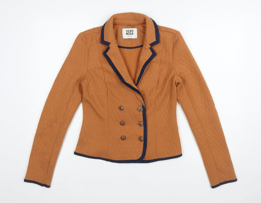 Vero Moda Women Brown Quilted Double-Breasted Blazer Size 8