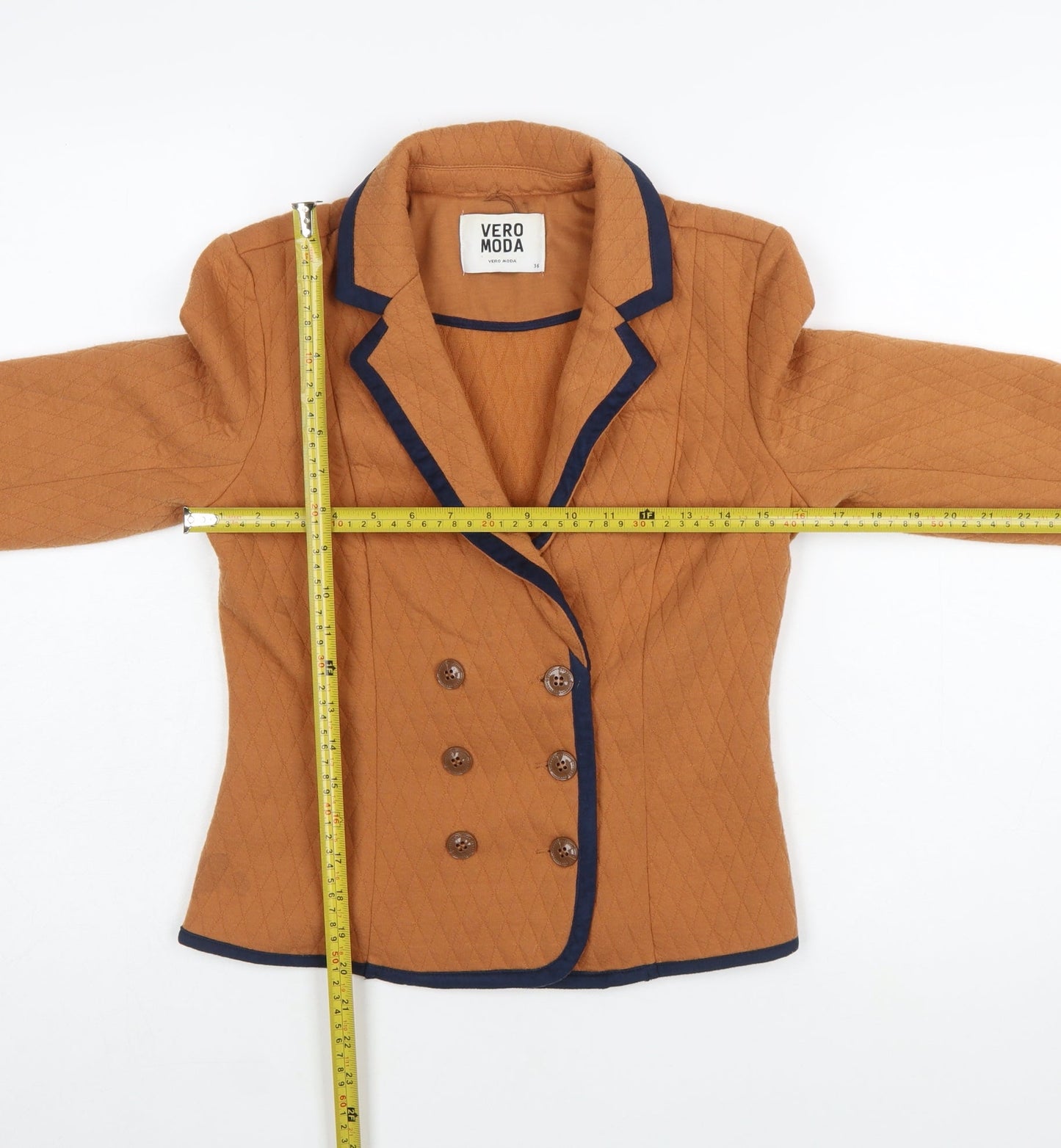 Vero Moda Women Brown Quilted Double-Breasted Blazer Size 8