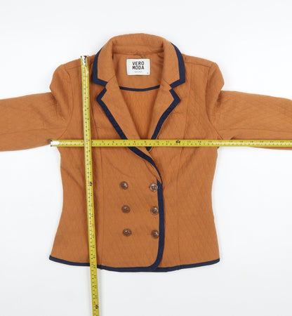 Vero Moda Women Brown Quilted Double-Breasted Blazer Size 8
