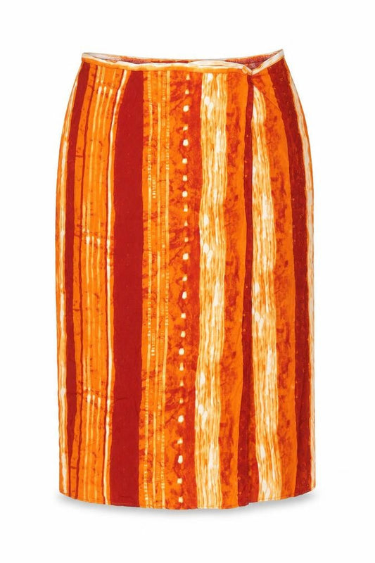 Berkertex Women Orange Striped Viscose Knee Length Skirt Size 18