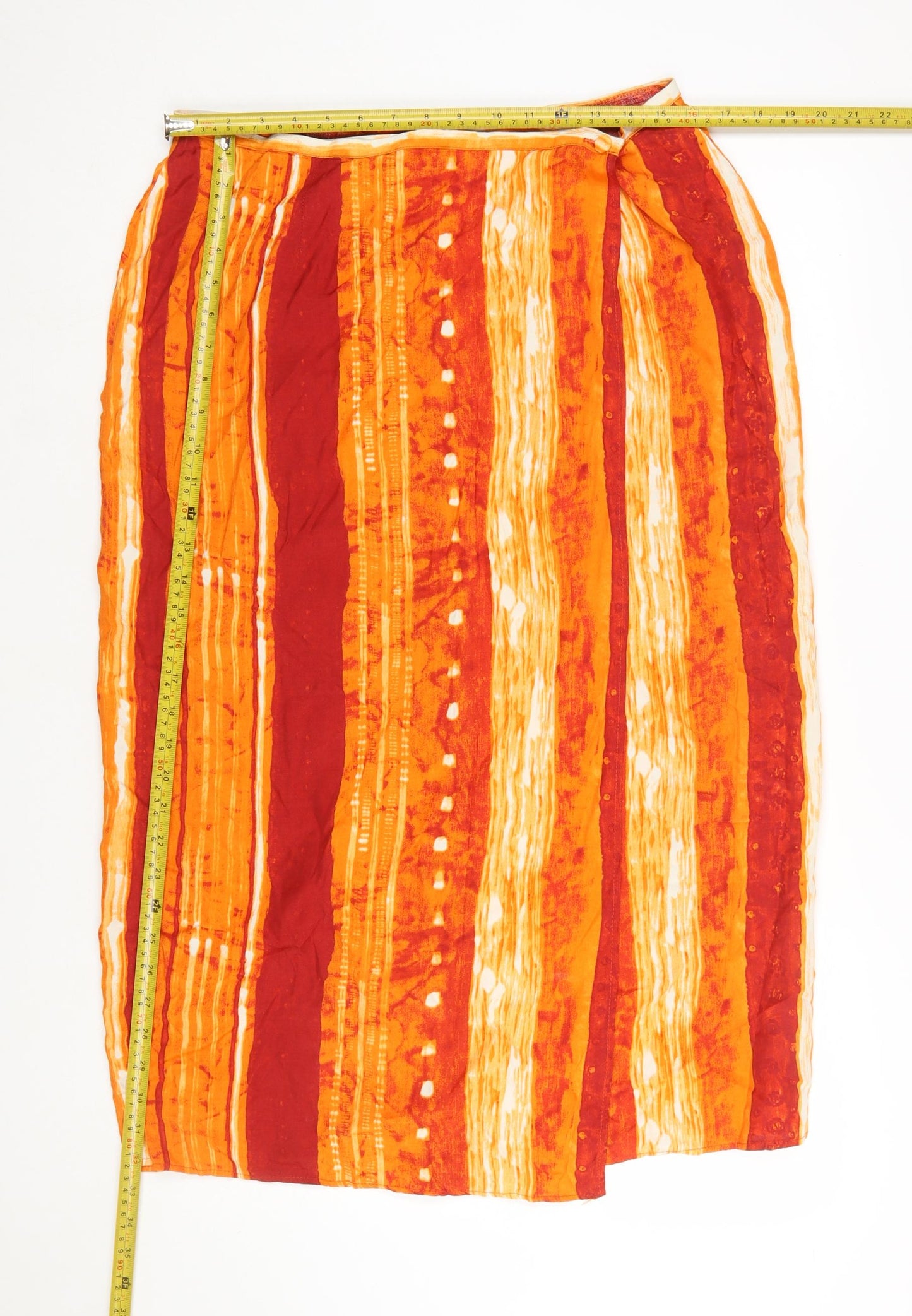 Berkertex Women Orange Striped Viscose Knee Length Skirt Size 18