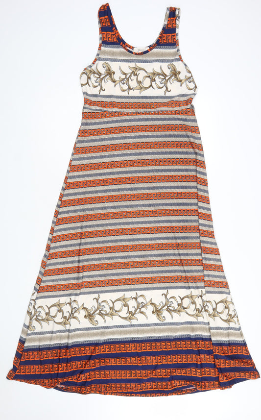 Yabisi Fashion Womens Multicoloured Geometric Sleeveless A-Line Midi Dress M