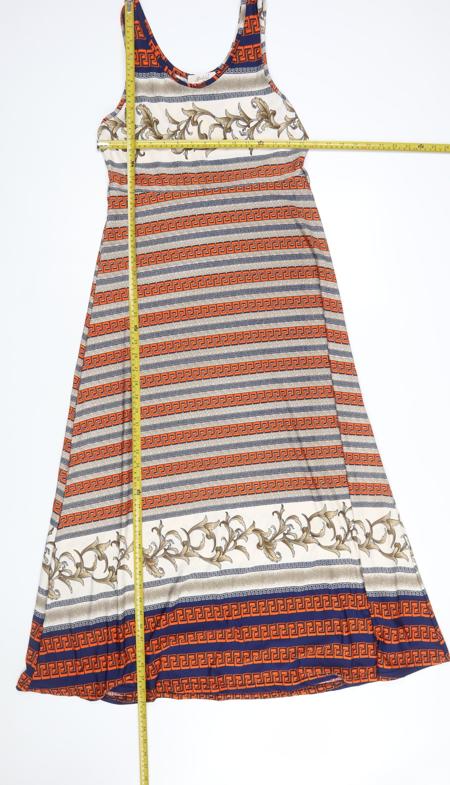 Yabisi Fashion Womens Multicoloured Geometric Sleeveless A-Line Midi Dress M