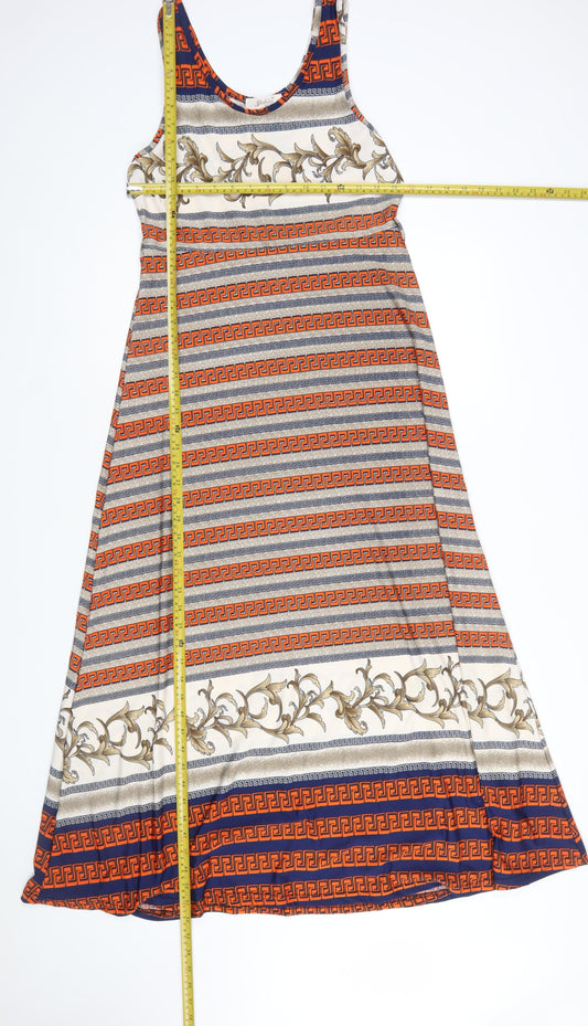 Yabisi Fashion Womens Multicoloured Geometric Sleeveless A-Line Midi Dress M