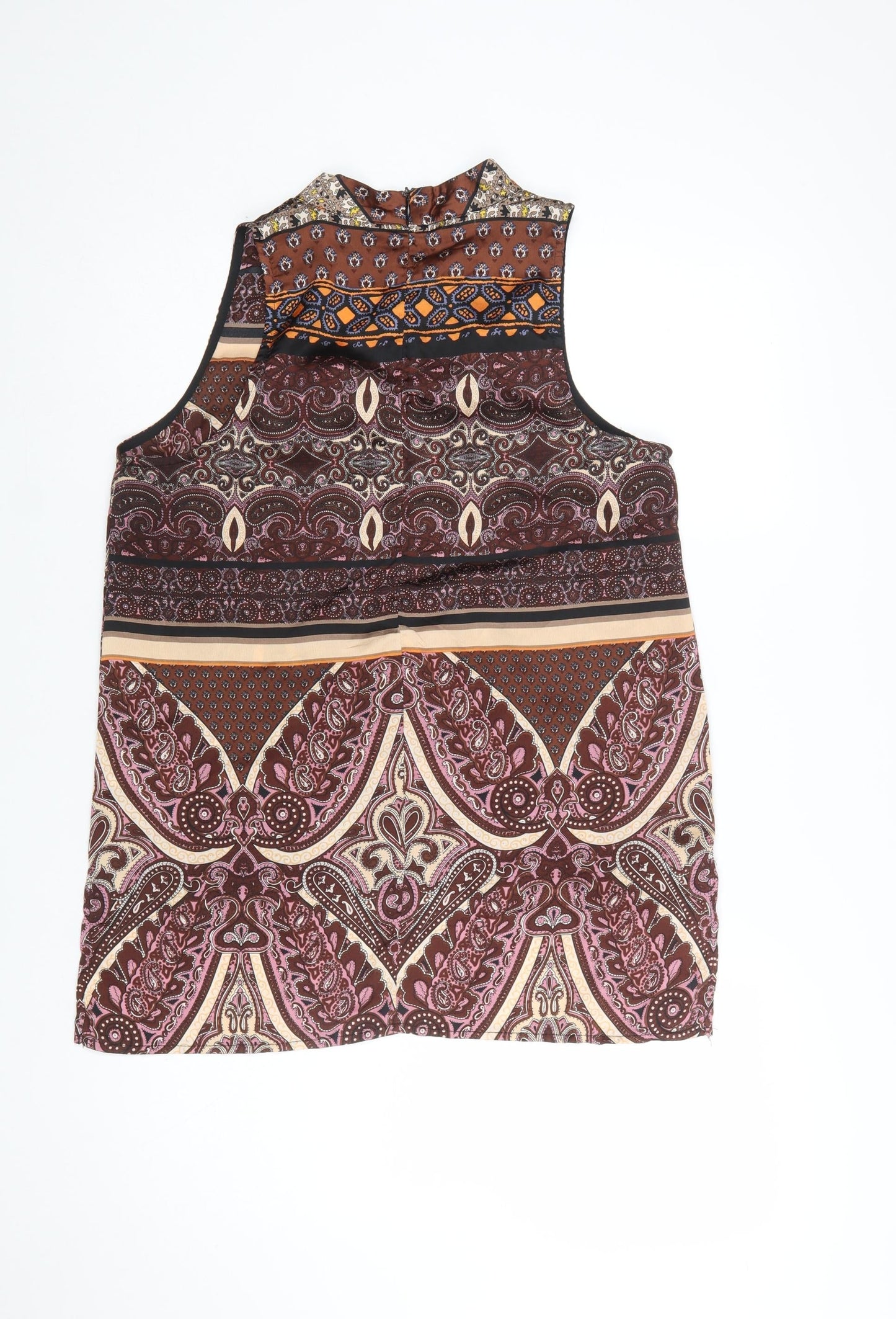 Parisian Collection Women's Brown Paisley Beaded Sleeveless Tunic Blouse Size 12