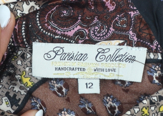 Parisian Collection Women's Brown Paisley Beaded Sleeveless Tunic Blouse Size 12