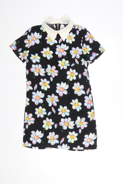 Glamorous Women’s Black Floral Collared Short Sleeve Shift Dress XS
