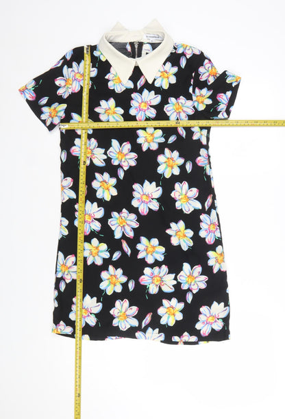 Glamorous Women’s Black Floral Collared Short Sleeve Shift Dress XS