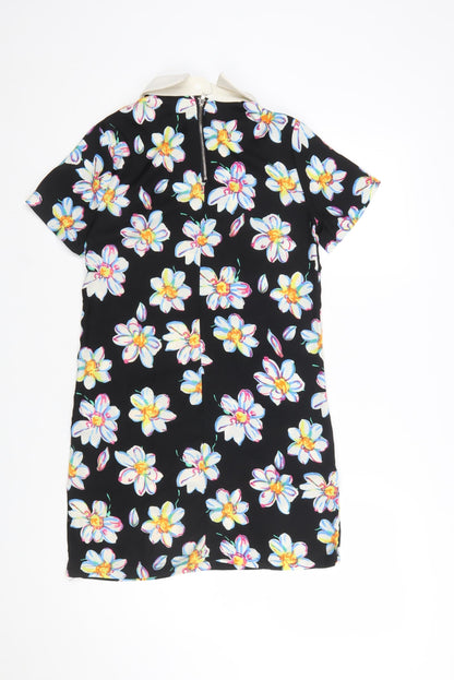 Glamorous Women’s Black Floral Collared Short Sleeve Shift Dress XS