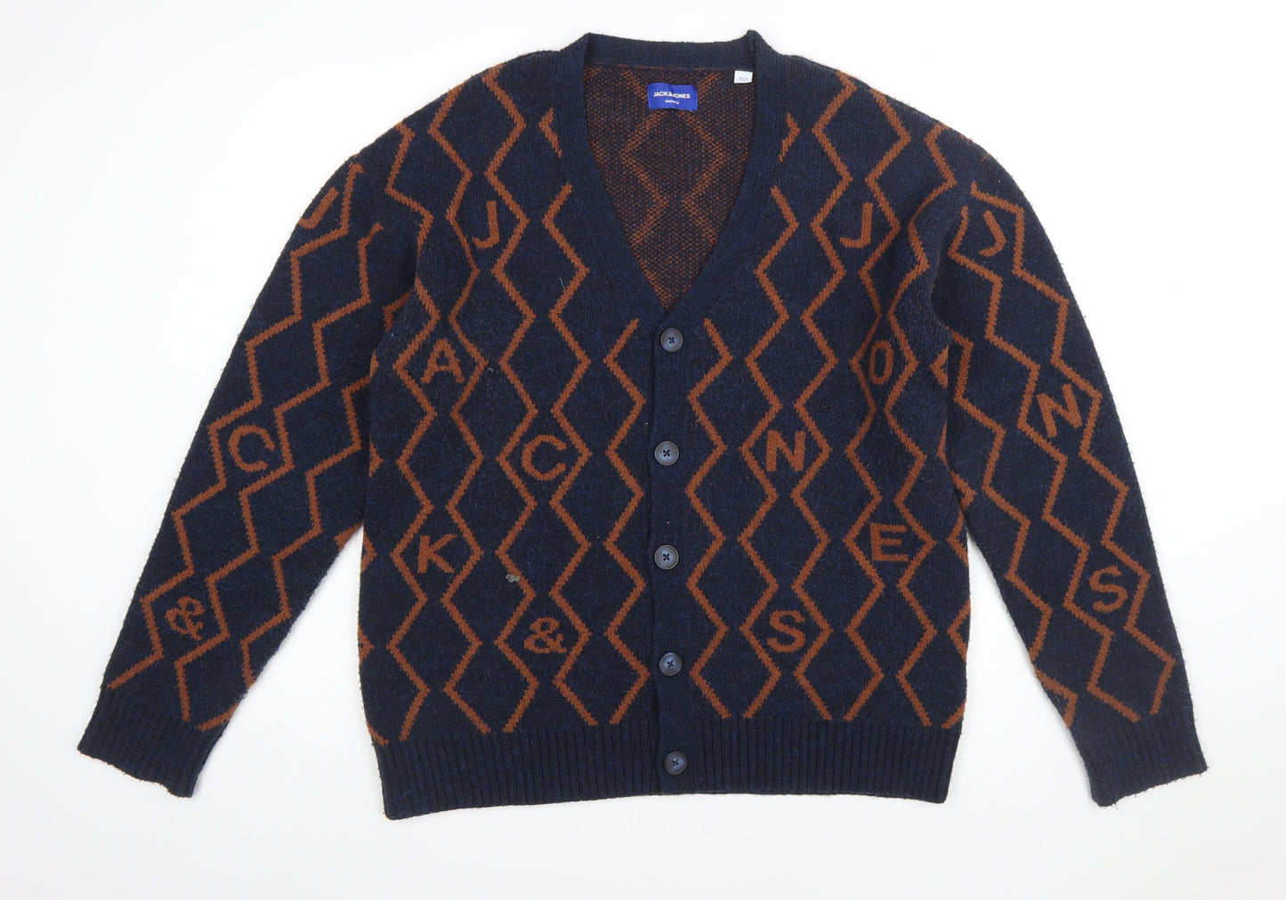 Jack & Jones Men's Blue Geometric Knit Cardigan M