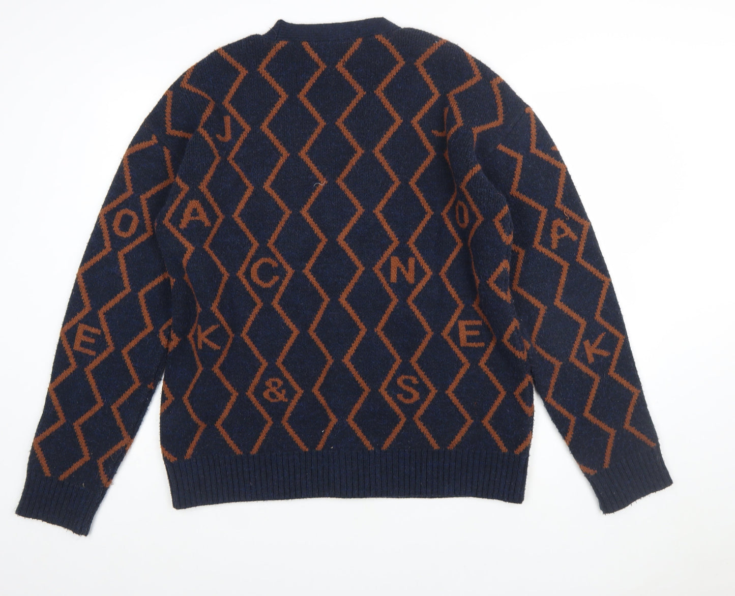 Jack & Jones Men's Blue Geometric Knit Cardigan M