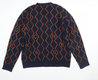 Jack & Jones Men's Blue Geometric Knit Cardigan M