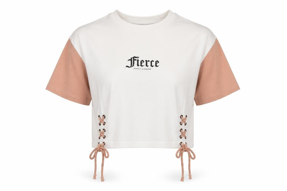 Supply & Demand Women's Cropped Colourblock T-Shirt UK 4 White Pink