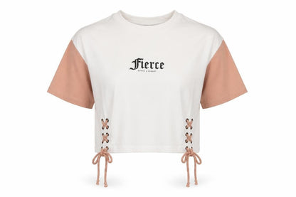 Supply & Demand Women's Cropped Colourblock T-Shirt UK 4 White Pink