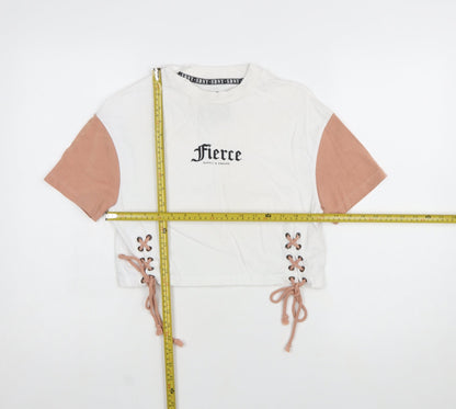 Supply & Demand Women's Cropped Colourblock T-Shirt UK 4 White Pink