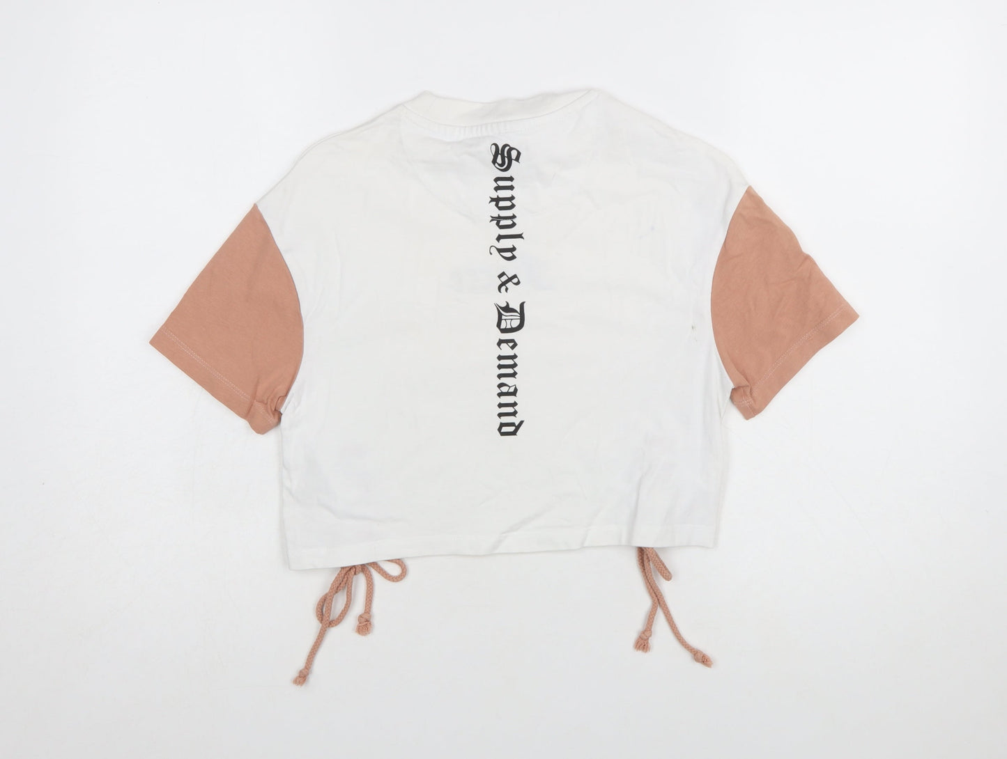 Supply & Demand Women's Cropped Colourblock T-Shirt UK 4 White Pink