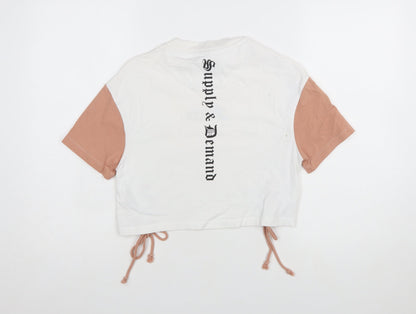 Supply & Demand Women's Cropped Colourblock T-Shirt UK 4 White Pink