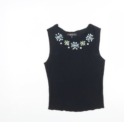 Topshop Tall Women's Black Beaded Sleeveless Camisole Top Size 8