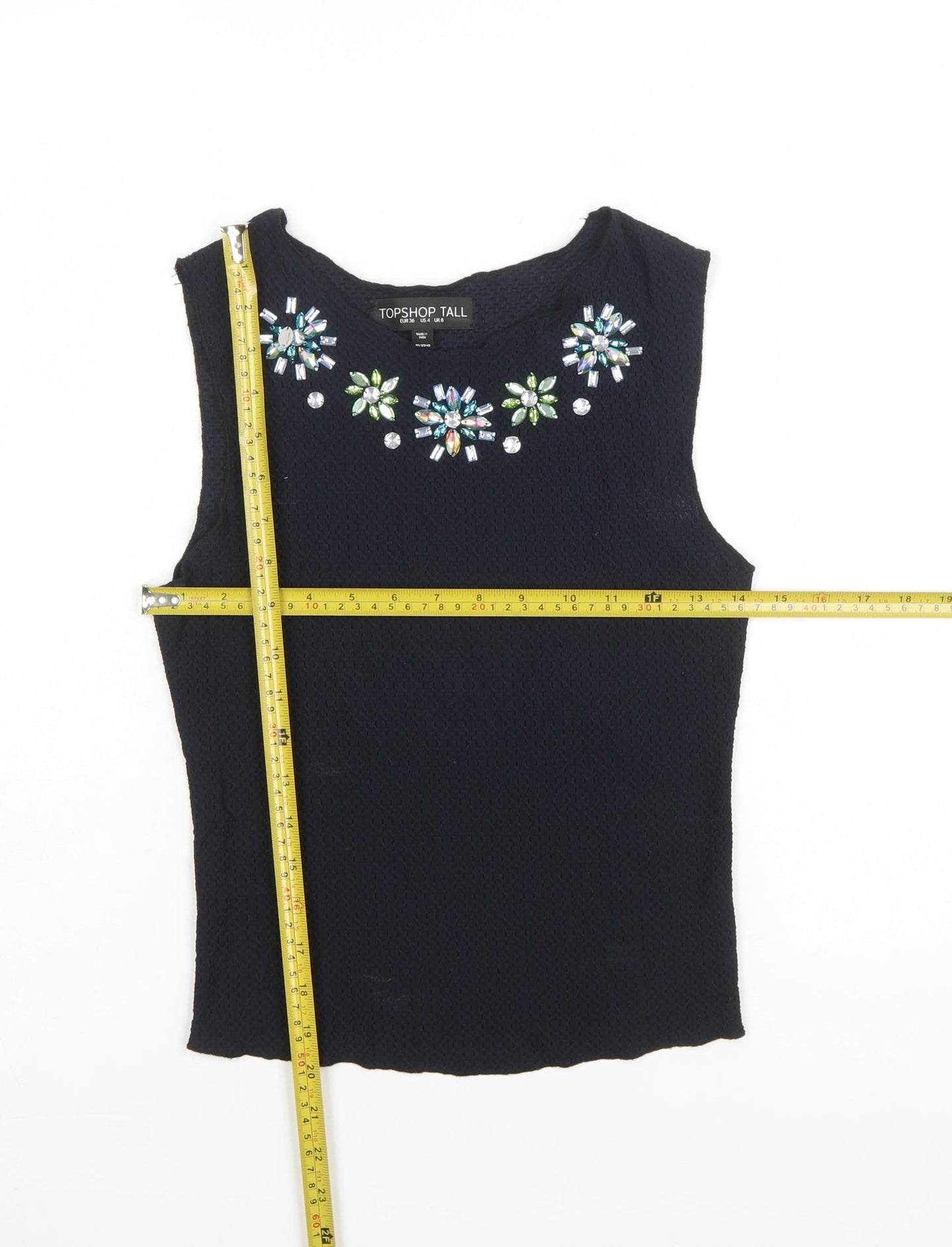 Topshop Tall Women's Black Beaded Sleeveless Camisole Top Size 8